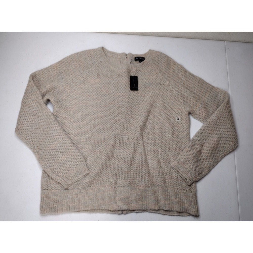 The Limited Women Beige Mohair Wool Blend Back Zip Honeycomb Sweater Small NEW